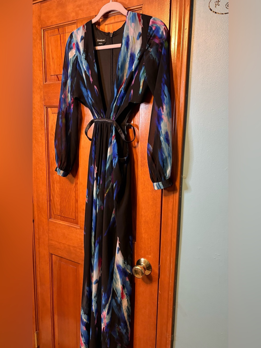 Bebe Abstract Print Cutout Maxi Dress Size 0 Resort Cruise Wedding Guest - Picture 12 of 12